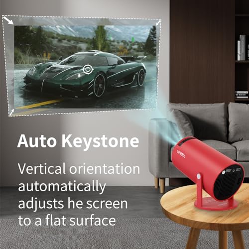 LQWELL® Projector, Mini Projector, Supports Wifi 5G&BT5.0, Automatic Keystone, 180 Degree Angle, 130 Inch Display for Phone/PC/Lap/PS5/Xbox/Stick, 4K Home Cinema Projector, Red (No Android OS)