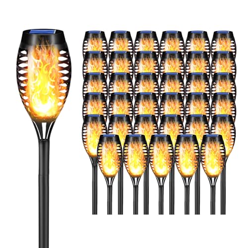 LQWELL® Solar Lights Solar Torch Light for Outdoor Garden 36 Pieces 12 LED Solar Lamp with Realistic Flame Effect IP65 Waterproof Garden Torches Solar Path Backyards Lawn Lighting (36 PCS)