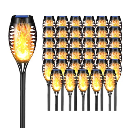 LQWELL® Solar Lights, Solar Garden Torches, 36-Pack, 12 LED Solar Lamps with Realistic Flame Effect, IP65 Waterproof, Garden Torches, Solar Path Lights, Backyard Lighting, Lawn Lighting (36-Pack)