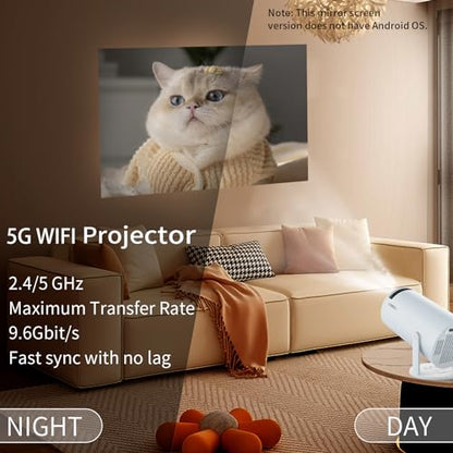 LQWELL® Beamer, Mini Projektor, unterstützt WiFi 5G & BT5.0, Automatische Trapezkorrektur, 220-Grad-Winkel, 130-Zoll-Display für Phone/PC/Lap/Xbox/Stick, 4K Heimkino Beamer, Blau (Kein Android OS)