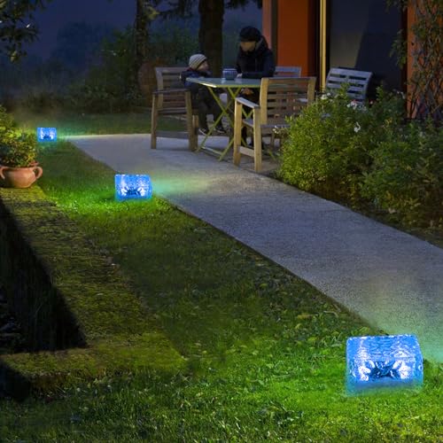 LQWELL® Solar Brick Light Solar Light Decoration Outdoor Solar Glass Paving Stones Solar Lamps Path Lighting Solar Cube Light Ice Stone Light Waterproof (Blue)