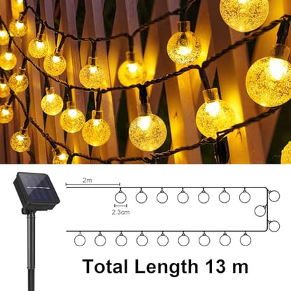 LQWELL® Solar Garden String Lights, Crystal Ball Solar String Lights, 60 LED, 13.2m (43ft), IP65, 8 Modes, for Garden, Patio, Balcony, Wedding, Party, Window (Warm White)