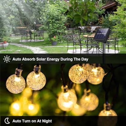 LQWELL® Solar Garden String Lights, Crystal Ball Solar String Lights, 60 LED, 13.2m (43ft), IP65, 8 Modes, for Garden, Patio, Balcony, Wedding, Party, Window (Warm White)