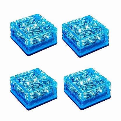 LQWELL® Solar Brick Light, Solar Light Decoration, Solar Glass Pavers, Solar Lights, Path Lighting, Solar Cube Light, Ice Cube Light, Waterproof (Blue)