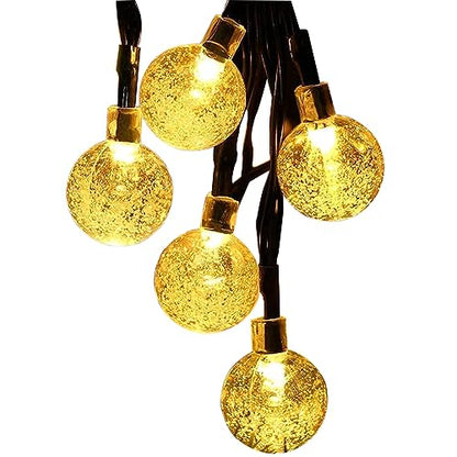 LQWELL® Solar Garden String Lights, Crystal Ball Solar String Lights, 60 LED, 13.2m (43ft), IP65, 8 Modes, for Garden, Patio, Balcony, Wedding, Party, Window (Warm White)