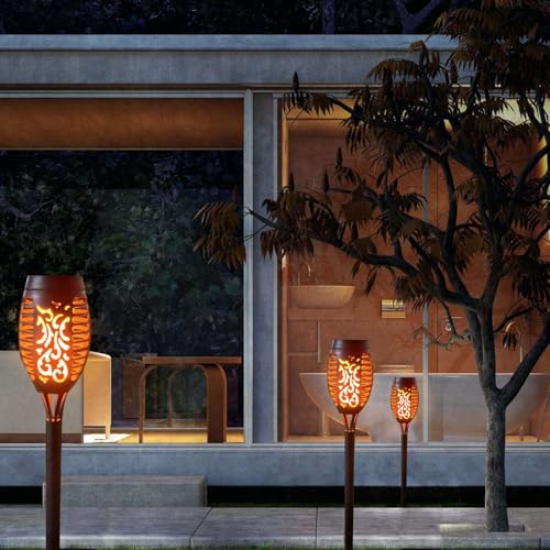 LQWELL® Solar Lights Solar Torch Light for Outdoor Garden 36 Pieces 12 LED Solar Lamp with Realistic Flame Effect IP65 Waterproof Garden Torches Solar Path Backyards Lawn Lighting (36 PCS)