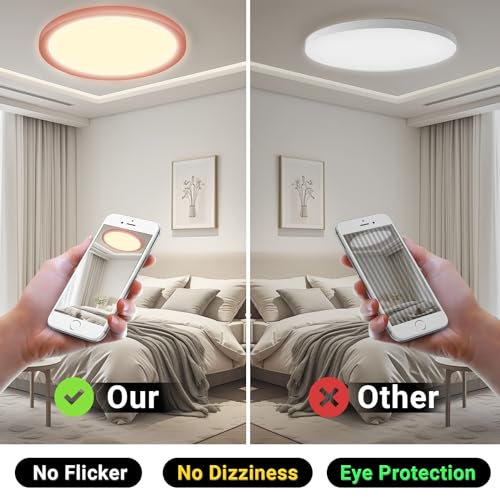 LQWELL® Ceiling Light LED Ceiling Lamp, IP44 Waterproof Bathroom Lamp Round Flat 18W 3000K 1600LM Modern Simple Lamp Thin for Living Room Bathroom Bedroom Kitchen Basement Office, 220 * 24mm (Pink)