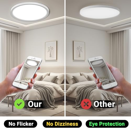 LQWELL® Ceiling Light LED Ceiling Lamp, IP44 Waterproof Bathroom Lamp Round Flat 18W 6000K 1600LM Modern Simple Lamp Thin for Living Room Bathroom Bedroom Kitchen Basement Office, 220 * 24mm (White)
