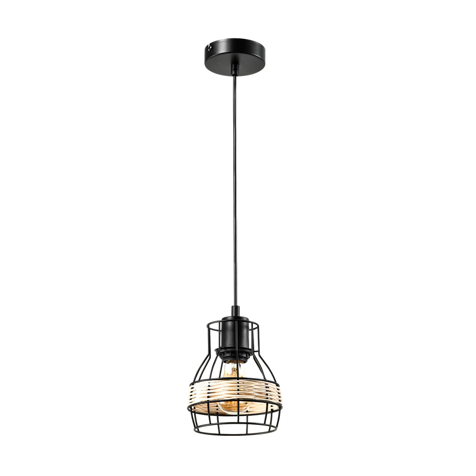 LQWELL® pendant lamp E27 black, retro pendant lamp, modern chandelier, height-adjustable vertigo lamp for living room, bedroom, dining room, cafe, bar counter, restaurant