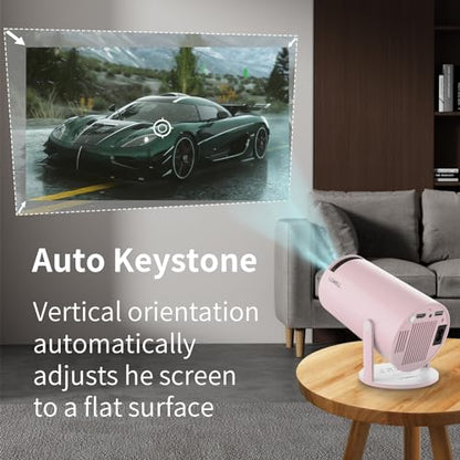 LQWELL® Beamer, Mini Projektor, unterstützt WiFi 5G & BT5.0, Automatische Trapezkorrektur, 220-Grad-Winkel, 130-Zoll-Display für Phone/PC/Lap/Xbox/Stick, 4K Heimkino Beamer, Rosa (Kein Android OS)