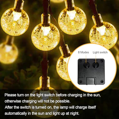 LQWELL® Solar Garden String Lights, Crystal Ball Solar String Lights, 60 LED, 13.2m (43ft), IP65, 8 Modes, for Garden, Patio, Balcony, Wedding, Party, Window (Warm White)
