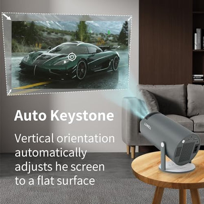 LQWELL® Mini Projector, supports WiFi 6 and Bluetooth 5.0, with Android 11.0, automatic keystone correction, 180° projection angle, 130-inch display for smartphones, PCs, laptops, PS5, Xbox and Xbox Stick, 4K Home Cinema Projector, Grey