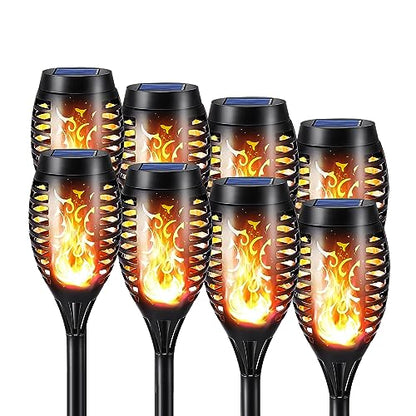 LQWELL® Solar Lights, Solar Garden Torches, 8 Pack, 12 LED Solar Lamps with Realistic Flame Effect, IP65 Waterproof, Garden Torches, Solar Lighting for Paths, Backyards, and Lawns (8 Pack)
