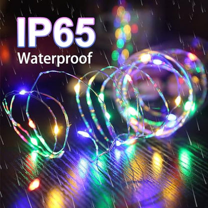 LQWELL® 2er-Set 12 m Solar-Lichterketten für den Außenbereich, Solar-Kupferdraht, IP65 wasserdicht, 120 LEDs, für Garten, Balkon, Party, Hochzeit, Geburtstag, Weihnachtsdekoration (bunt)