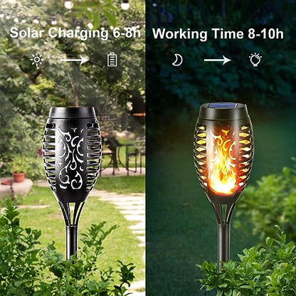 LQWELL® Solar Lights, Outdoor Solar Torch Lights, 4 Pack, 12 LED Solar Lamps with Realistic Flame Effect, IP65 Waterproof, Garden Torches, Solar Pathway Lights, Backyard Lighting, Lawn Lighting (4 Pack)