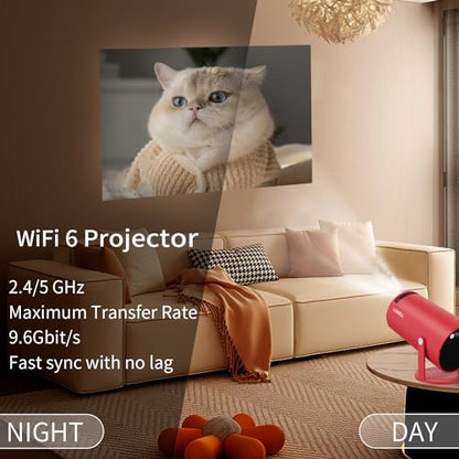 LQWELL® Beamer, Mini Projektor, unterstützt WiFi 5G, BT5.0 mit 11.0 Android OS, Automatische Trapezkorrektur, 220-Grad-Winkel, 130-Zoll-Display für Phone/PC/Lap/Xbox/Stick, 4K Heimkino, hdmi, Rot