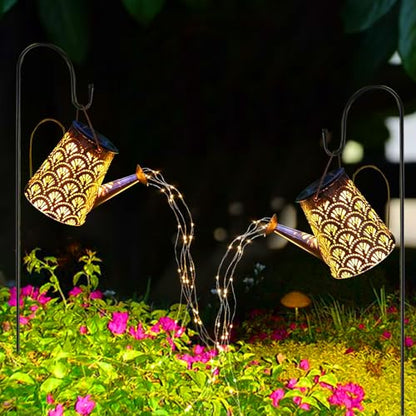 LQWELL® Solar Watering Can with Waterfall String Lights Lamp for Garden Outdoor Waterproof for Courtyard Path Lawn Walkways Patio Yard Decor