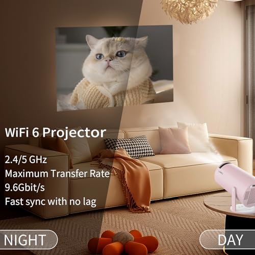 LQWELL® Projector, Mini Projector, Supports Wifi 6, BT5.0 With 11.0 Android OS, Auto Keystone Correction, 180° Angle, 130 Inch Display For Phone/PC/Lap/PS5/Xbox/Stick, 4K Home Cinema Projector, Pink