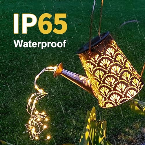 LQWELL Solar Watering Can with Waterfall Fairy Lights Lamp for Outdoor Garden, Vintage Solar Lantern Garden Lamp for Yard, Path Lawn, Paths, Patio, Yard Decoration