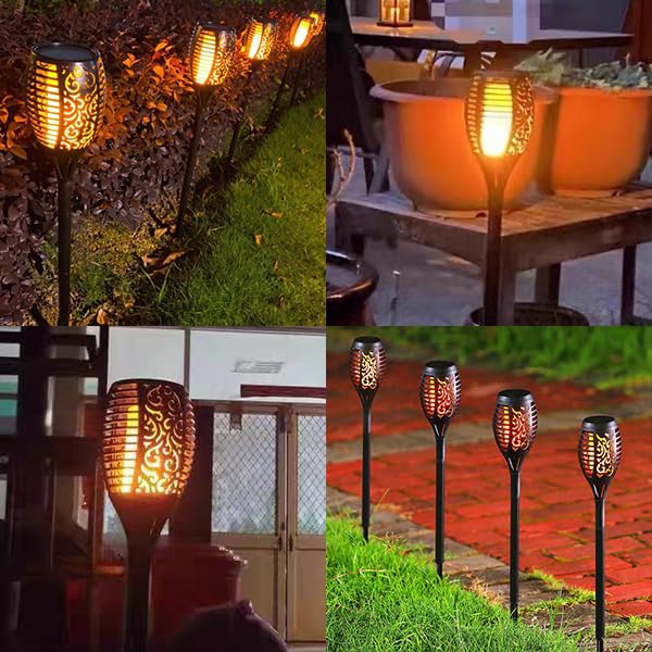LQWELL® Solar Lights Solar Torch Light for Outdoor Garden 12 Pieces 12 LED Solar Lamp with Realistic Flame Effect IP65 Waterproof Garden Torches Solar Path Backyards Lawn Lighting (12 PCS)