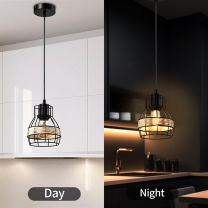LQWELL® pendant lamp E27 black, retro pendant lamp, modern chandelier, height-adjustable vertigo lamp for living room, bedroom, dining room, cafe, bar counter, restaurant