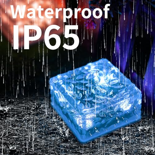 LQWELL® Solar Brick Light Solar Light Decoration Outdoor Solar Glass Paving Stones Solar Lamps Path Lighting Solar Cube Light Ice Stone Light Waterproof (Blue)