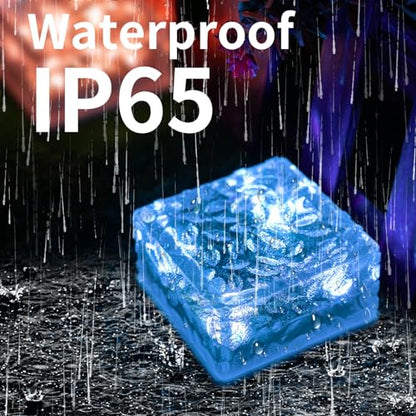 LQWELL® Solar Brick Light, Solar Light Decoration, Solar Glass Pavers, Solar Lights, Path Lighting, Solar Cube Light, Ice Cube Light, Waterproof (Blue)