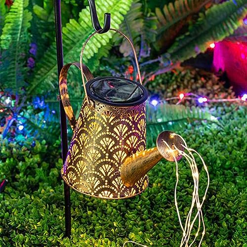 LQWELL Solar Watering Can with Waterfall Fairy Lights Lamp for Outdoor Garden, Vintage Solar Lantern Garden Lamp for Yard, Path Lawn, Paths, Patio, Yard Decoration