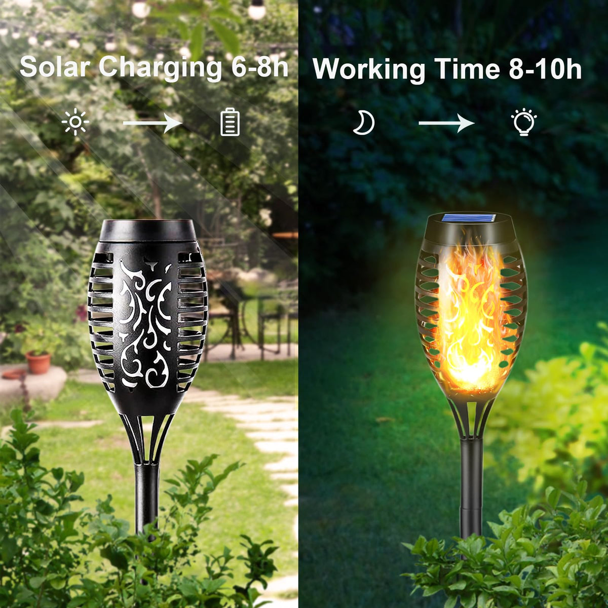 LQWELL® Solarleuchten, Solar-Fackeln für den Garten, 6 Stück, 12 LED-S
