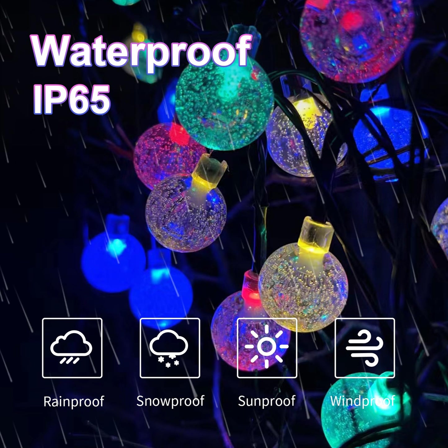 LQWELL® Solar Garden String Lights, Crystal Ball Solar Fairy Lights, 60 LEDs, 13.2m (43ft), IP65, 8 Modes, Outdoor/Indoor String Lights for Garden, Patio, Balcony, Wedding, Party, Window (Multicolored)
