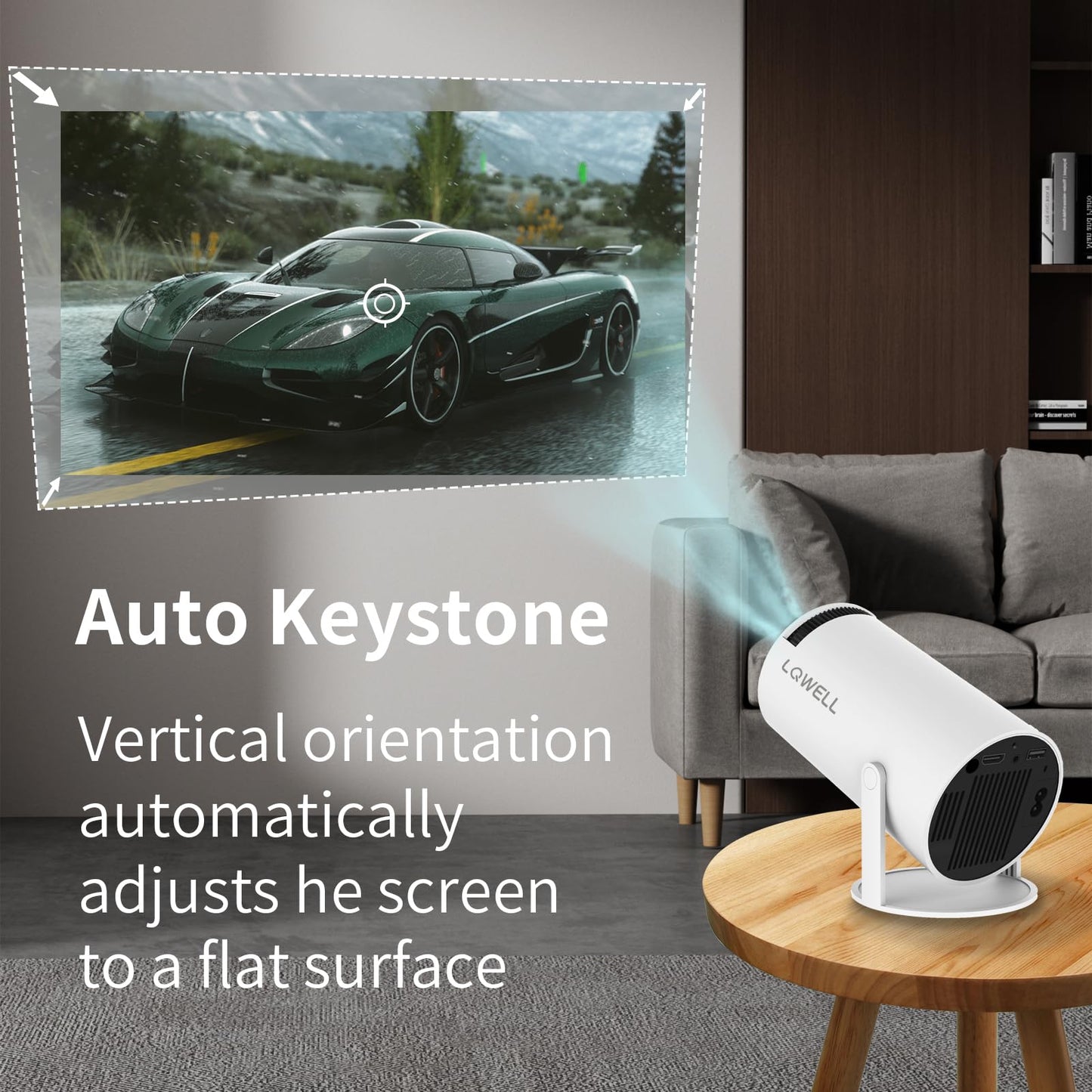 LQWELL® Projector, Mini Projector, Supports Wifi 5G&BT5.0, Automatic Keystone, 180 Degree Angle, 130 Inch Display for Phone/PC/Lap/PS5/Xbox/Stick, 4K Home Cinema Projector, White (No Android OS)
