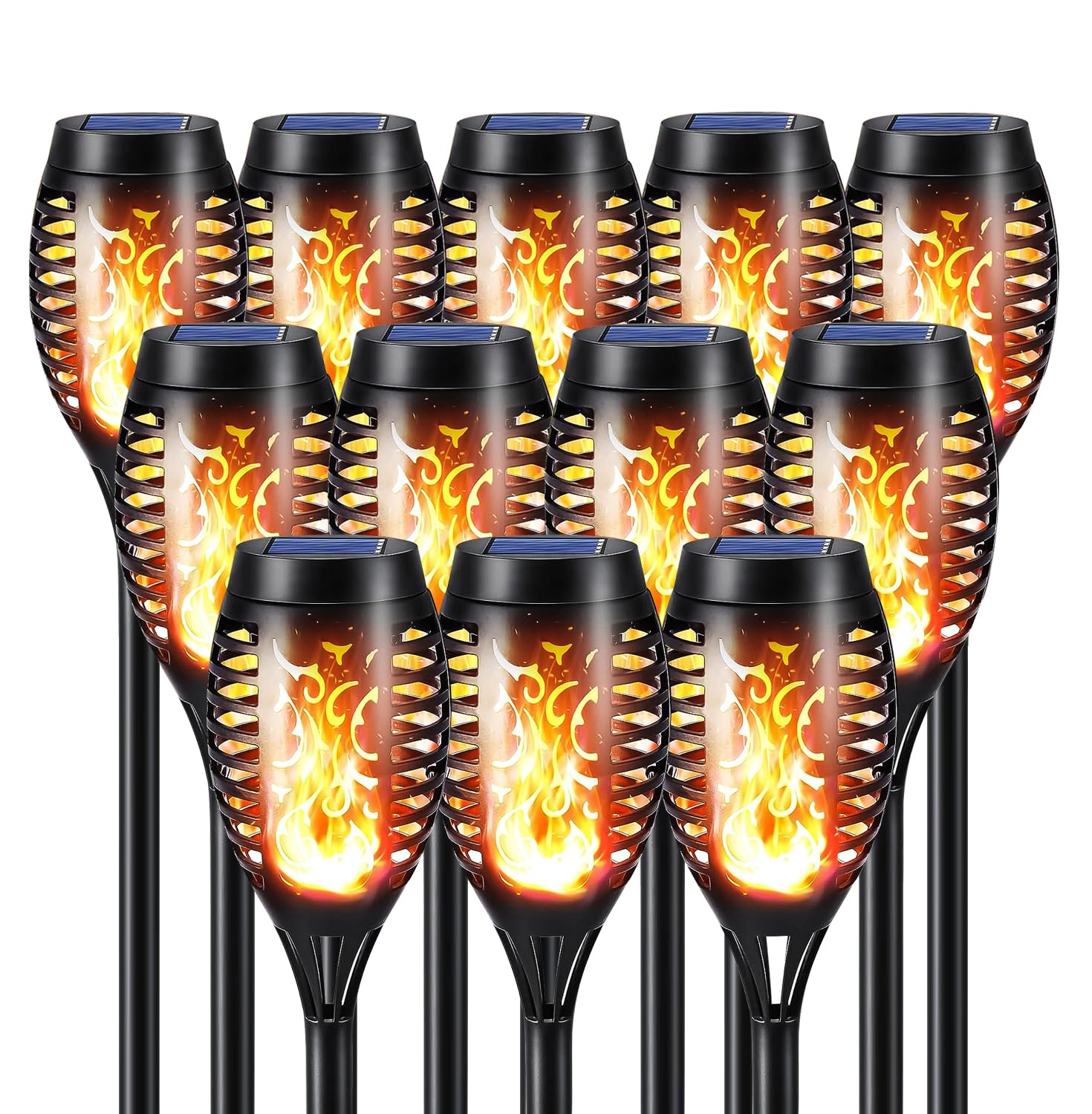 LQWELL® Solar Lights Solar Torch Light for Outdoor Garden 12 Pieces 12 LED Solar Lamp with Realistic Flame Effect IP65 Waterproof Garden Torches Solar Path Backyards Lawn Lighting (12 PCS)