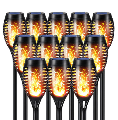 Set schwarzer Solar-Fackelleuchten mit Flammeneffekt, 12 Stück