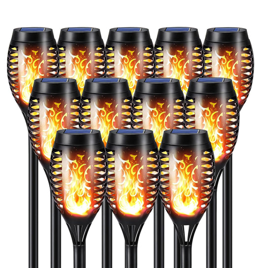 LQWELL® Solar Lights Solar Torch Light for Outdoor Garden 12 Pieces 12 LED Solar Lamp with Realistic Flame Effect IP65 Waterproof Garden Torches Solar Path Backyards Lawn Lighting (12 PCS)
